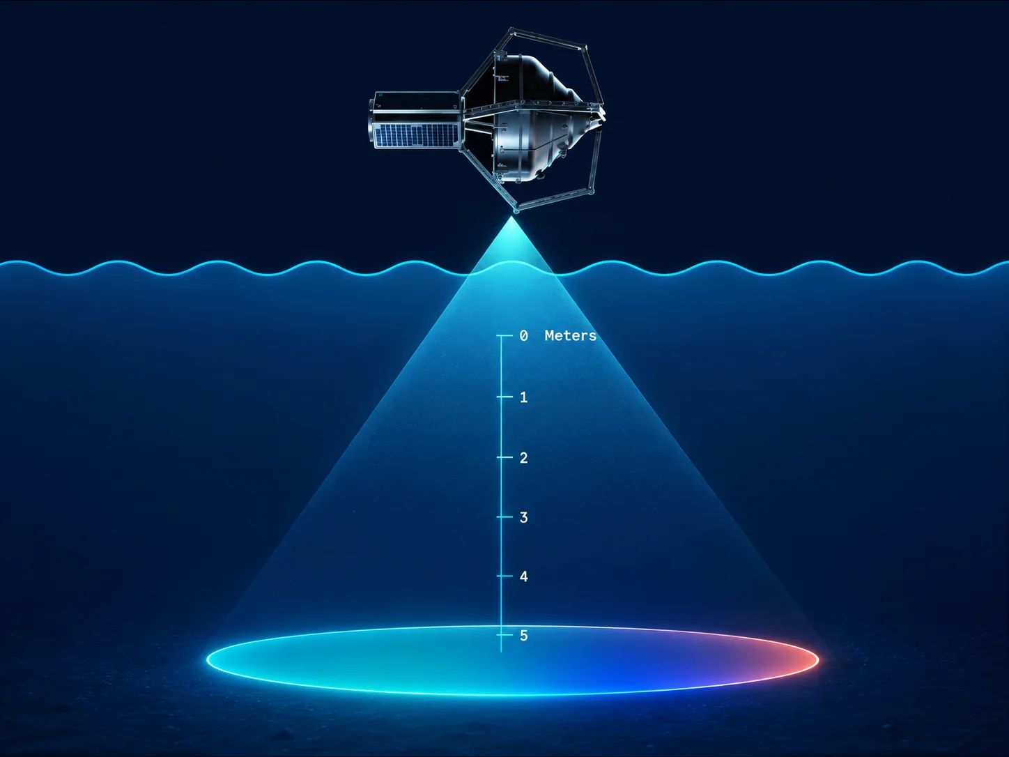Diagram of an instrument measuring the water column down to the seabed
